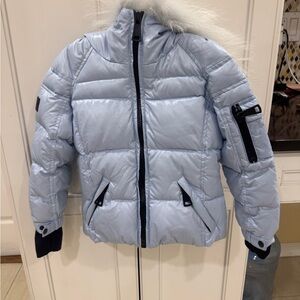 SAM Girls Light Blue Puffer Jacket With Fur Trim Hood